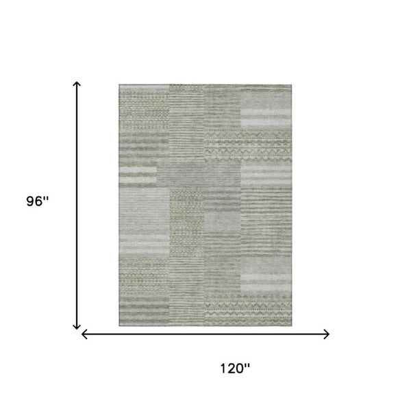 8 X 10 Sage Striped Washable Polyester Area Rug for Patio Porch or Living Room