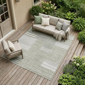 9 X 12 Sage Green Stripe Washable Polyester Indoor Outdoor Rug for Patio or Living Room