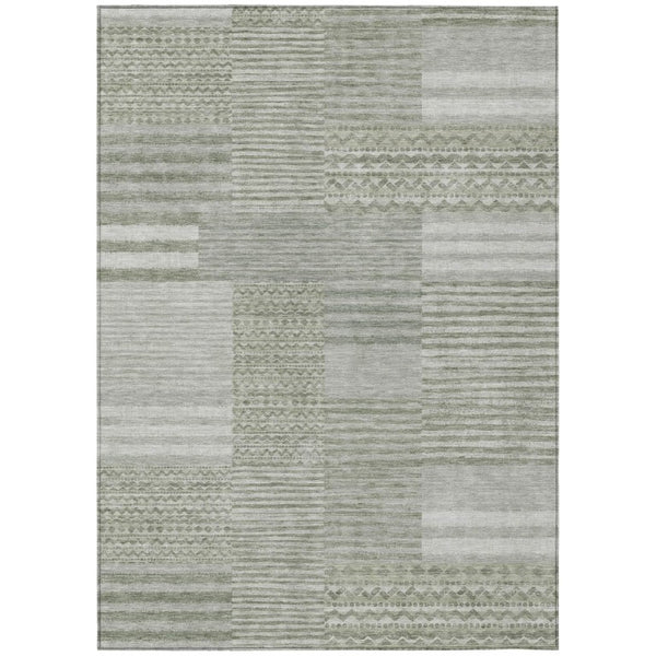 HomeRoots 9 X 12 Sage Green Stripe Washable Polyester Indoor Outdoor Rug for Patio or Living Room 740093