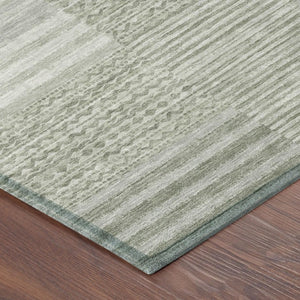 9 X 12 Sage Green Stripe Washable Polyester Indoor Outdoor Rug for Patio or Living Room