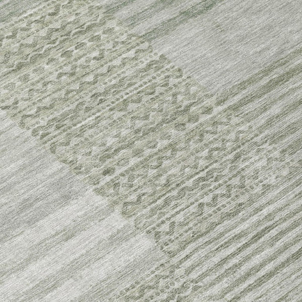 9 X 12 Sage Green Stripe Washable Polyester Indoor Outdoor Rug for Patio or Living Room