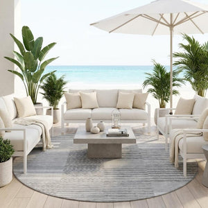 8 Ft Round Striped Polyester Area Rug Washable Stain Resistant Indoor Outdoor Patio