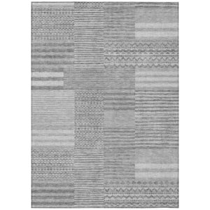 HomeRoots 8x10 Silver Gray Stripe Polyester Area Rug Washable for Indoor Outdoor Spaces 740098