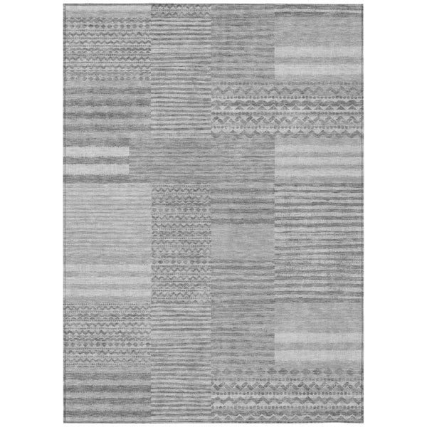 HomeRoots 8x10 Silver Gray Stripe Polyester Area Rug Washable for Indoor Outdoor Spaces 740098