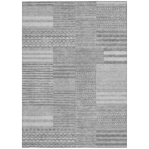 8x10 Silver Gray Stripe Polyester Area Rug Washable for Indoor Outdoor Spaces
