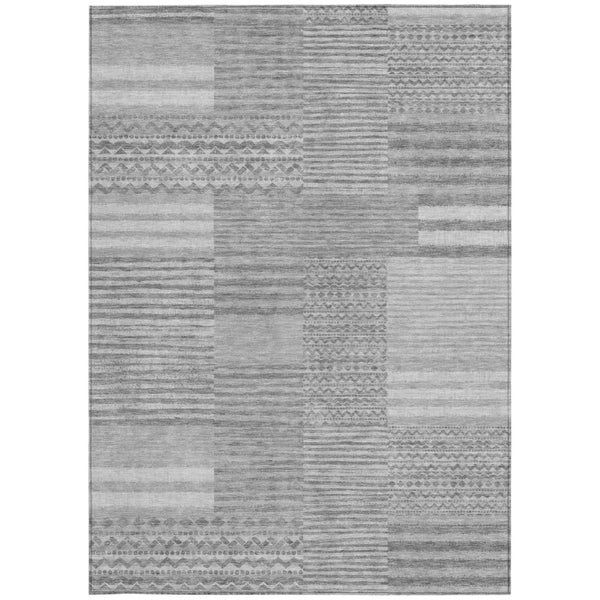 8x10 Silver Gray Stripe Polyester Area Rug Washable for Indoor Outdoor Spaces