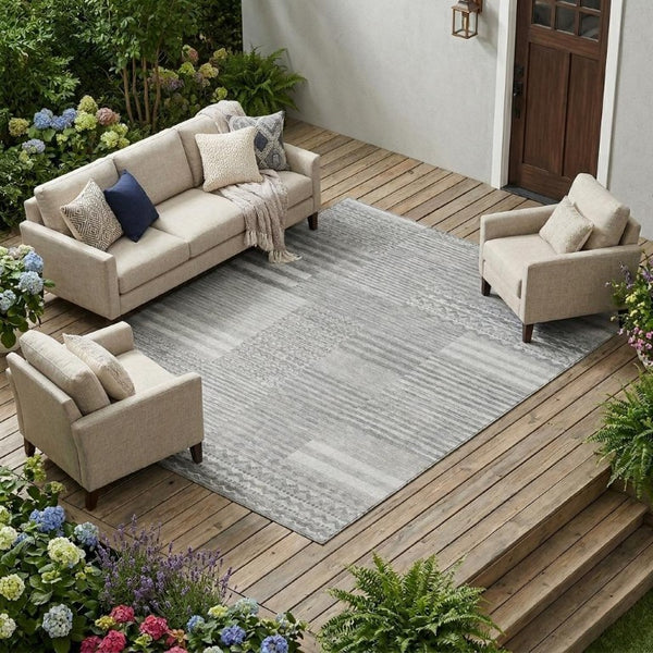 9 X 12 Striped Polyester Indoor Outdoor Rug Stain Resistant Easy Care Patio