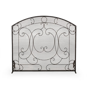 English Elm Christopher Knight Home® - FIREPLACE Black+Gold Iron Screen 40x34.25 Decorative Mesh Guard — Stylish Heat Shield & Spark Barrier 67717.00BBGLD