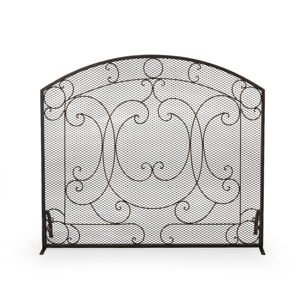 English Elm Christopher Knight Home® - FIREPLACE Black+Gold Iron Screen 40x34.25 Decorative Mesh Guard — Stylish Heat Shield & Spark Barrier 67717.00BBGLD