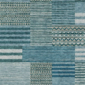 5 X 8 Teal Pewter Stripe Polyester Indoor Outdoor Rug Stain Resistant Washable