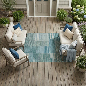 8 X 10 Striped Polyester Area Rug Stain Resistant Washable for Patio or Living Room