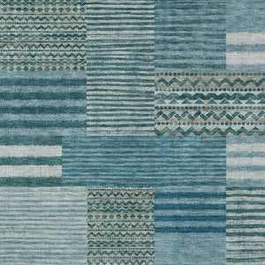 10 X 14 Teal Pewter Stripe Polyester Area Rug Washable for Patio or Living Room