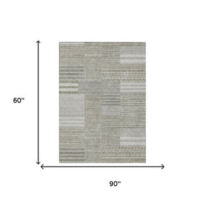 5 X 8 Taupe Brown Stripe Polyester Washable Rug for Patio Porch and Living Room