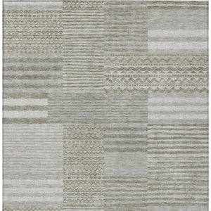 8x10 Taupe Brown Stripe Polyester Area Rug Washable Stain Resistant Indoor Outdoor