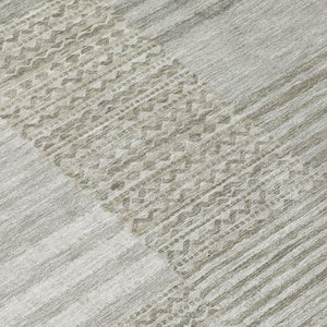 9 X 12 Taupe Brown Stripe Polyester Area Rug Washable for Patio Porch or Living Room