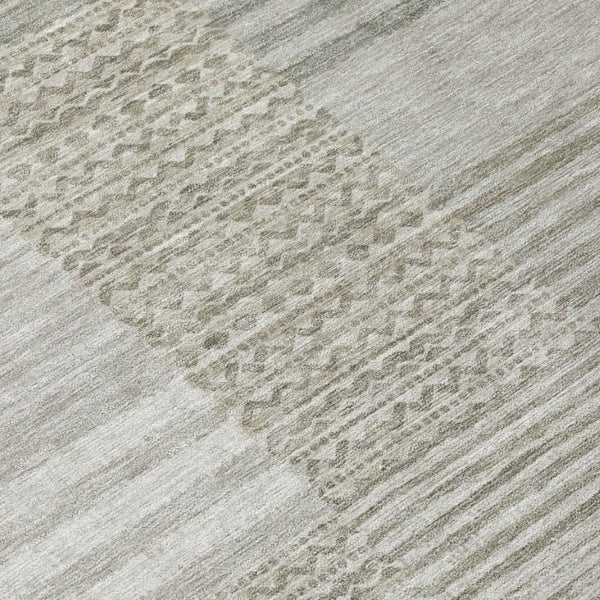 9 X 12 Taupe Brown Stripe Polyester Area Rug Washable for Patio Porch or Living Room