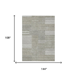 9 X 12 Taupe Brown Stripe Polyester Area Rug Washable for Patio Porch or Living Room