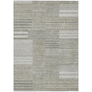 HomeRoots 10 X 14 Taupe Brown Stripe Polyester Area Rug Washable for Patio Porch and Living Room 740112