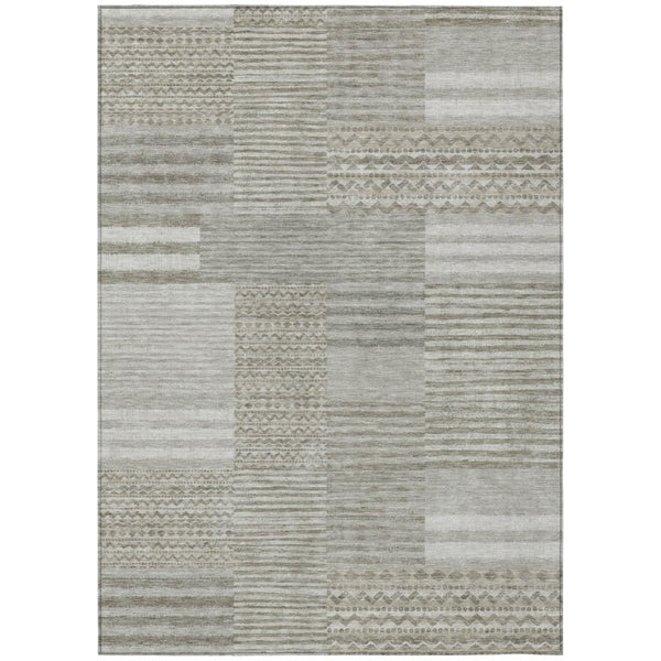 HomeRoots 10 X 14 Taupe Brown Stripe Polyester Area Rug Washable for Patio Porch and Living Room 740112