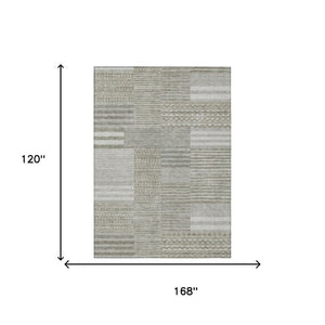 10 X 14 Taupe Brown Stripe Polyester Area Rug Washable for Patio Porch and Living Room