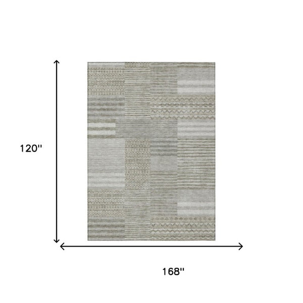 10 X 14 Taupe Brown Stripe Polyester Area Rug Washable for Patio Porch and Living Room