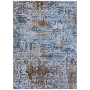 HomeRoots 9 X 12 Abstract Blue Gray Polyester Area Rug Washable for Indoor Outdoor Use 740123