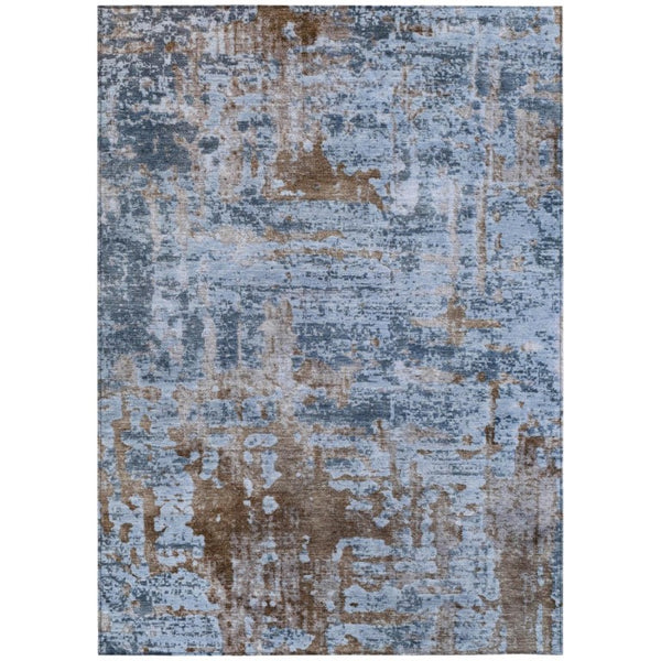 HomeRoots 9 X 12 Abstract Blue Gray Polyester Area Rug Washable for Indoor Outdoor Use 740123
