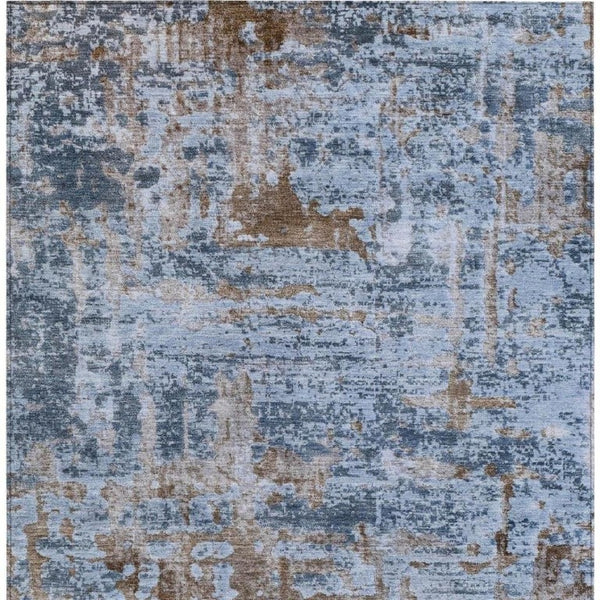 9 X 12 Abstract Blue Gray Polyester Area Rug Washable for Indoor Outdoor Use