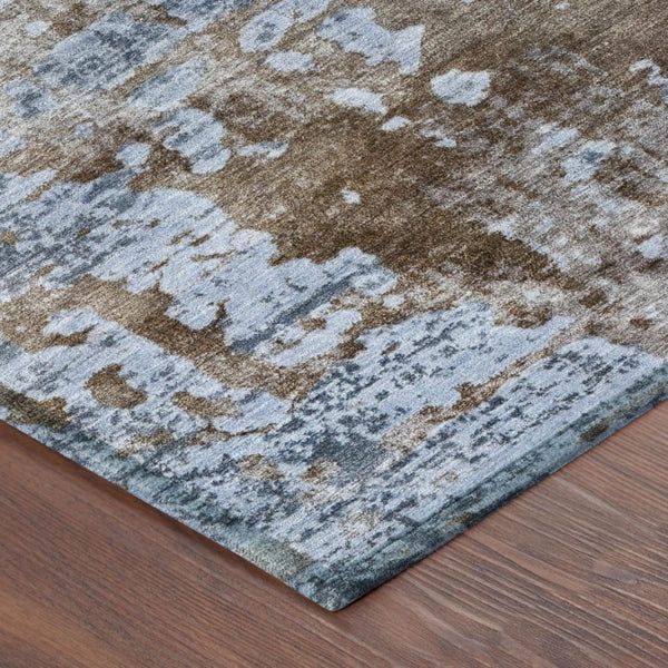 9 X 12 Abstract Blue Gray Polyester Area Rug Washable for Indoor Outdoor Use