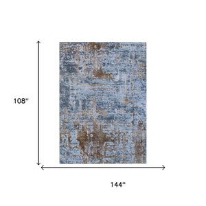 9 X 12 Abstract Blue Gray Polyester Area Rug Washable for Indoor Outdoor Use