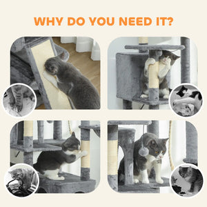 English Elm Multi-level 69 Inch Cat Tree with Dual Condos Hammocks and Sisal Scratching Posts T3971P412951