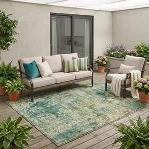 5x8 Abstract Green Sage Polyester Area Rug Washable Stain Resistant Indoor Outdoor