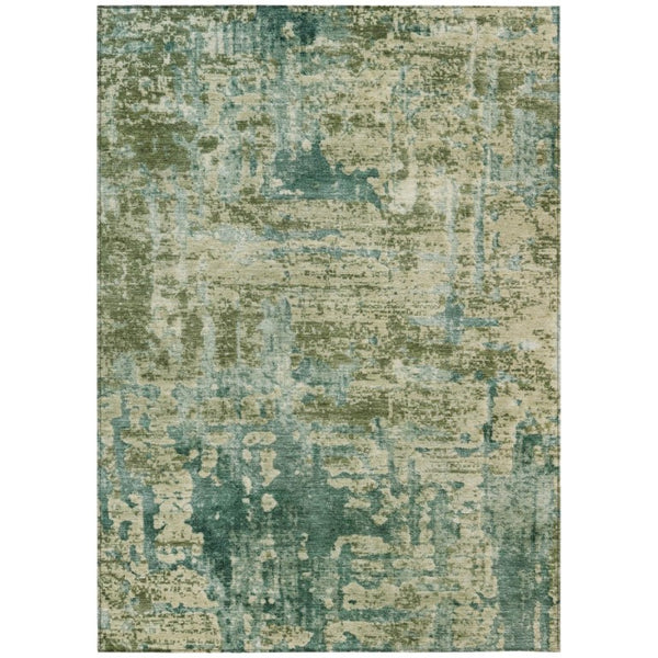 HomeRoots 5x8 Abstract Green Sage Polyester Area Rug Washable Stain Resistant Indoor Outdoor 740126