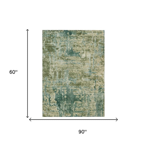 5x8 Abstract Green Sage Polyester Area Rug Washable Stain Resistant Indoor Outdoor