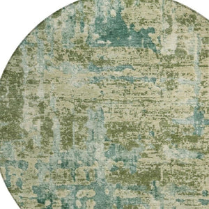 8 Ft Round Abstract Polyester Area Rug Stain Resistant Indoor Outdoor Green Sage