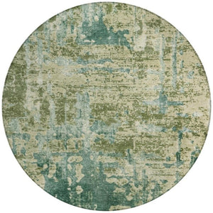 8 Ft Round Abstract Polyester Area Rug Stain Resistant Indoor Outdoor Green Sage