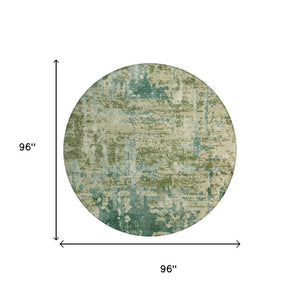 8 Ft Round Abstract Polyester Area Rug Stain Resistant Indoor Outdoor Green Sage