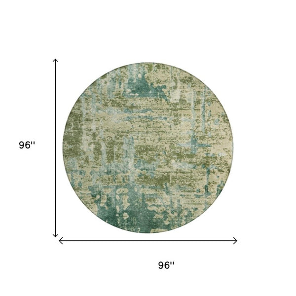 8 Ft Round Abstract Polyester Area Rug Stain Resistant Indoor Outdoor Green Sage