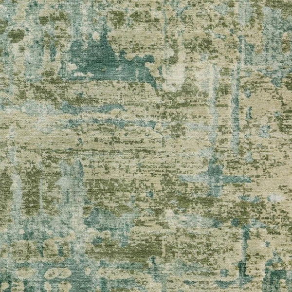 8 X 10 Abstract Green Polyester Area Rug Washable for Indoor Outdoor Spaces