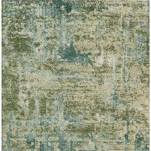 8 X 10 Abstract Green Polyester Area Rug Washable for Indoor Outdoor Spaces