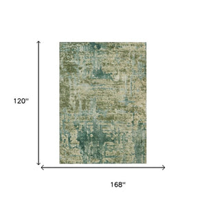 10 X 14 Abstract Green Sage Polyester Indoor Outdoor Washable Area Rug Patio