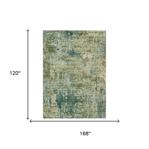 10 X 14 Abstract Green Sage Polyester Indoor Outdoor Washable Area Rug Patio
