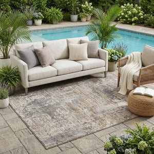 5x8 Abstract Khaki Brown Polyester Area Rug Washable Stain Resistant Indoor Outdoor