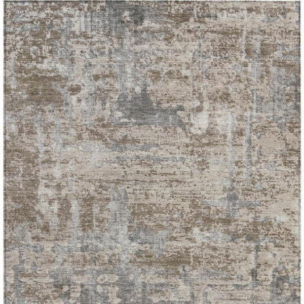 5x8 Abstract Khaki Brown Polyester Area Rug Washable Stain Resistant Indoor Outdoor