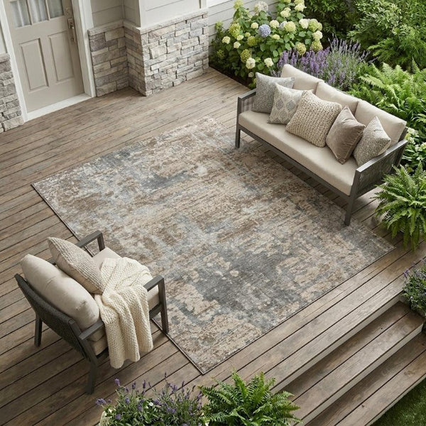 9 X 12 Abstract Khaki Brown Polyester Area Rug Washable for Patio or Living Room