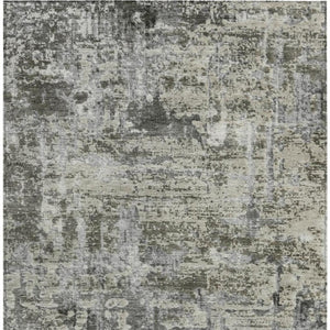 9 X 12 Abstract Pewter Gray Washable Polyester Rug for Indoor Outdoor Living