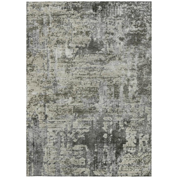 10 X 14 Pewter Gray Abstract Polyester Area Rug Stain Resistant Indoor Outdoor