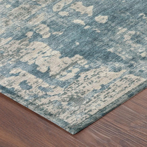 8 Ft Round Teal Pewter Abstract Polyester Rug Washable for Patio or Family Room