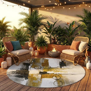 8 Foot Round Abstract Polyester Area Rug Washable Stain Resistant for Patio or Family Room