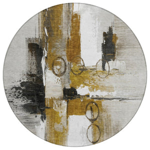 HomeRoots 8 Foot Round Abstract Polyester Area Rug Washable Stain Resistant for Patio or Family Room 740157